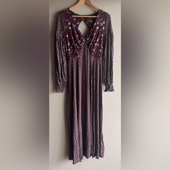 NEW Free People Women Love Story Maxi Dress Raisin Combo Burgundy Brown Floral M - Picture 7 of 16